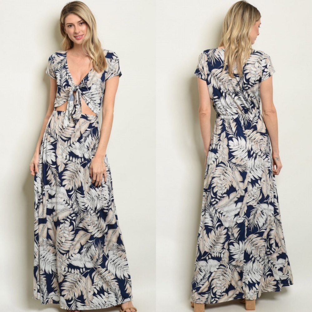 Navy Leaf Dress - Picture 1 of 1